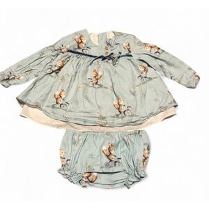 Yoedu Baby Girl Outfit Set 18M Fox Print Top Bloomer Blue Cottagecore Cute